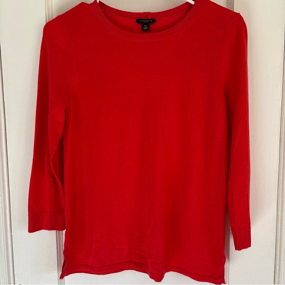 Ann Taylor Scarlet Red Long Sleeve Sweater Sz XS